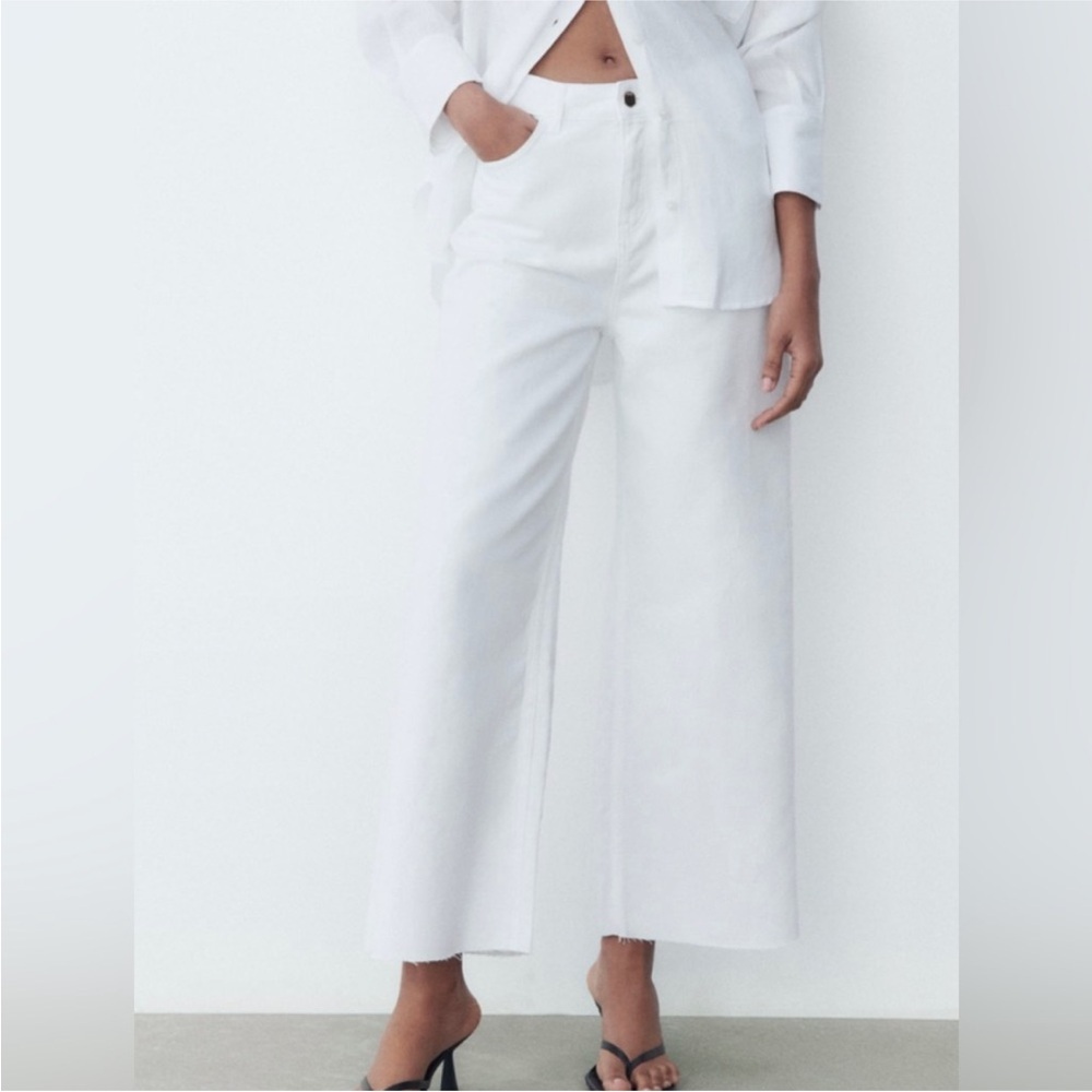 Zara Wide Leg High Rise White Jeans Women’s Size 6 Baggy Denim Relaxed Fit